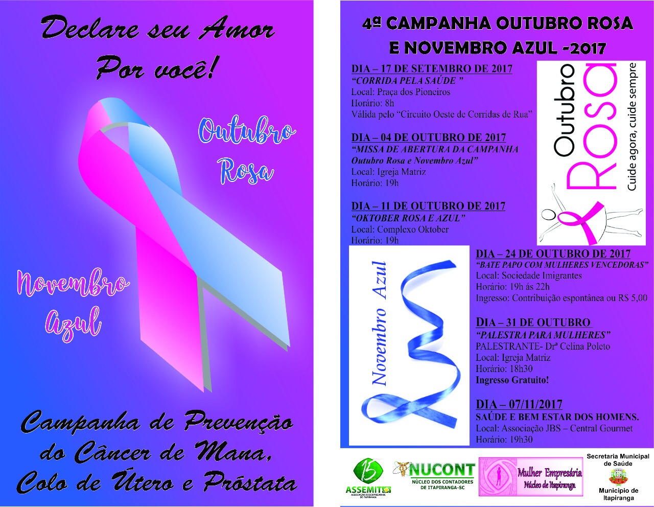 Campanha Outubro Rosa - Novembro Azul - Participe!!!